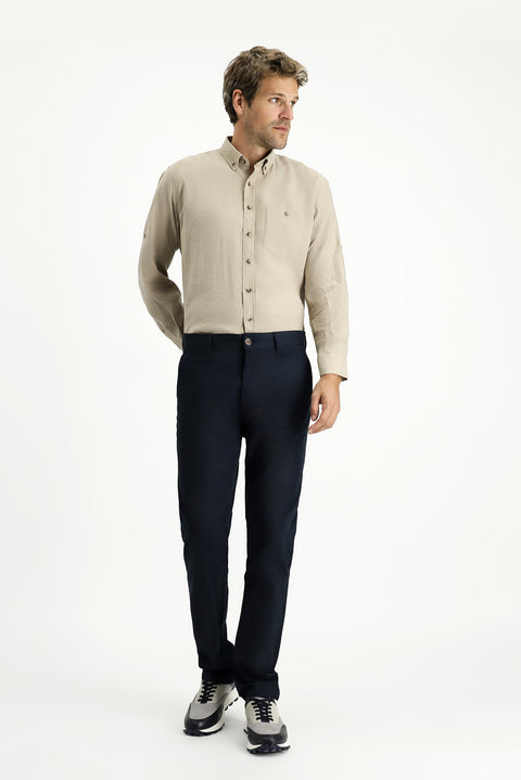 Koyu Lacivert Regular Fit Standart Kesim Likralı Kanvas / Chino Pantolon