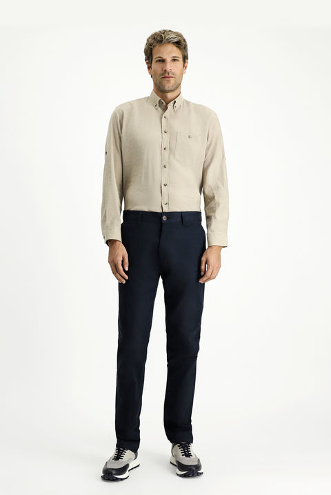 Koyu Lacivert Regular Fit Standart Kesim Likralı Kanvas / Chino Pantolon