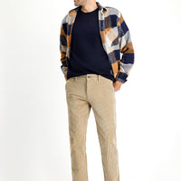 Medium Beige Regular Fit Standard Cut Cotton Corduroy Trousers