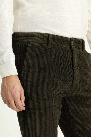 Orta Haki Regular Fit Pamuk Kadife Pantolon
