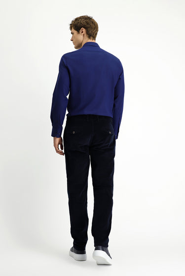 Koyu Lacivert Regular Fit Likralı Pileli Kadife Pantolon