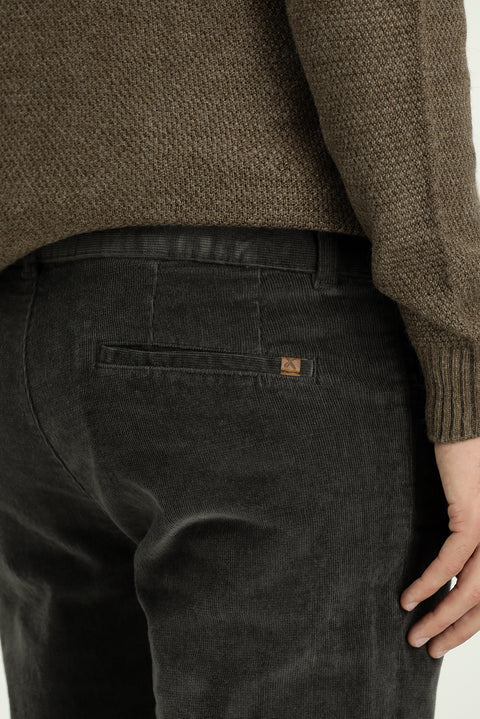Medium Khaki Relaxed Fit Stretch Velvet Trousers