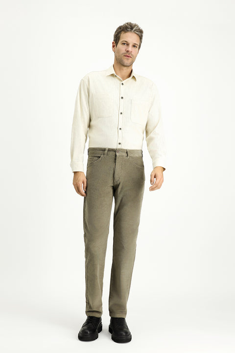 Açık Vizon Relaxed Fit Rahat Kesim Likralı Kadife Pantolon