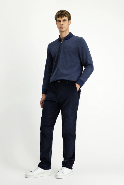 Koyu Lacivert Relaxed Fit Rahat Kesim Likralı Kadife Pantolon