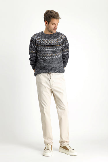 Krem Slim Fit Dar Kesim Likralı Beli Lastikli İpli Pantolon