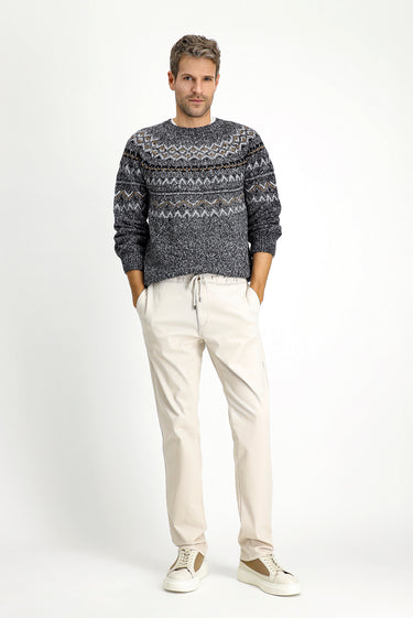 Krem Slim Fit Dar Kesim Likralı Beli Lastikli İpli Pantolon