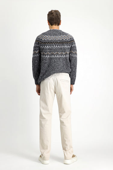 Krem Slim Fit Dar Kesim Likralı Beli Lastikli İpli Pantolon