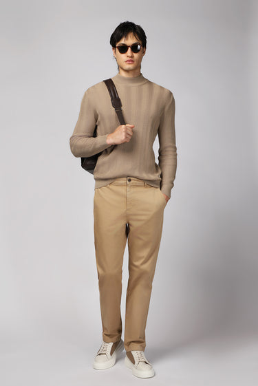 Orta Bej Regular Fit Likralı Kanvas / Chino Pantolon