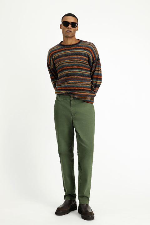 Koyu Haki Regular Fit Standart Kesim Likralı Kanvas / Chino Pantolon