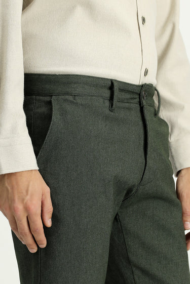 Koyu Yeşil Regular Fit Likralı Kanvas / Chino Pantolon