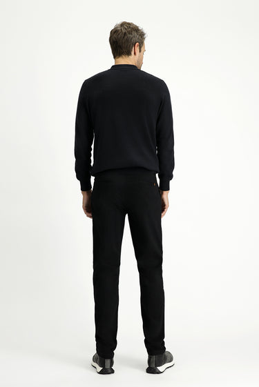 Siyah Regular Fit Desenli Likralı Kanvas / Chino Pantolon