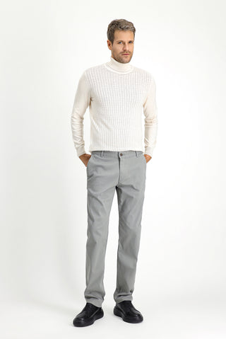 Orta Gri Regular Fit Standart Kesim Desenli Likralı Kanvas / Chino Pantolon