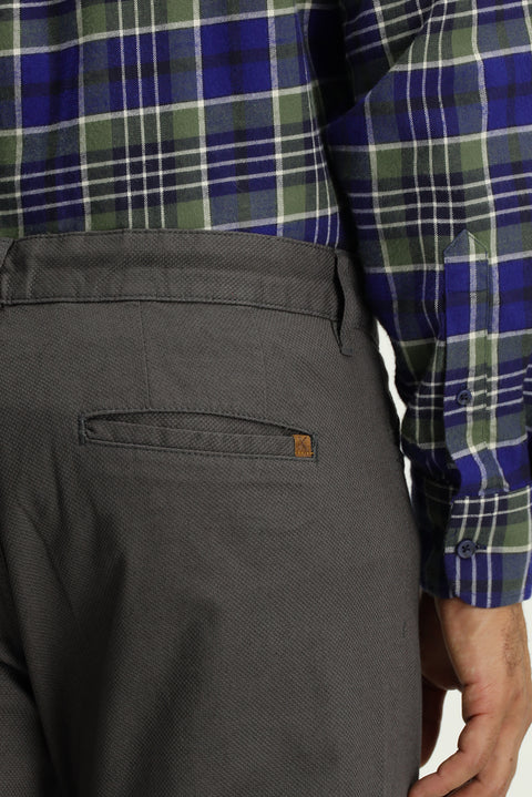 Orta Gri Regular Fit Standart Kesim Desenli Likralı Kanvas / Chino Pantolon
