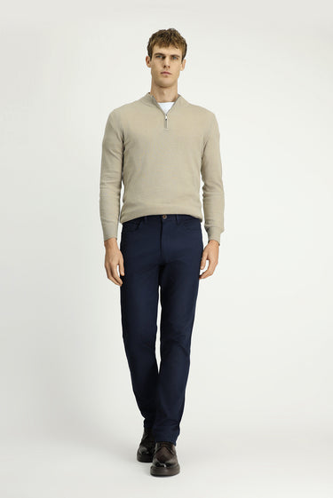 Orta Lacivert Regular Fit Desenli Likralı Kanvas / Chino Pantolon