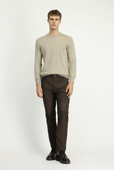 Orta Kahve Regular Fit Desenli Likralı Kanvas / Chino Pantolon