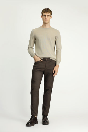 Orta Kahve Regular Fit Desenli Likralı Kanvas / Chino Pantolon