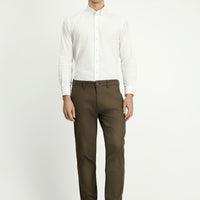 Koyu Haki Relaxed Fit Rahat Kesim Desenli Likralı Kanvas / Chino Pantolon