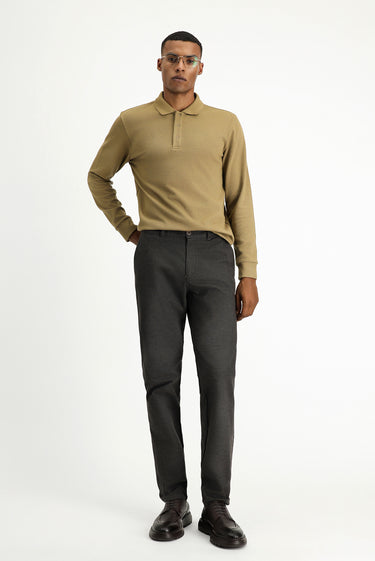 Koyu Kahve Regular Fit Likralı Desenli Kanvas / Chino Pantolon