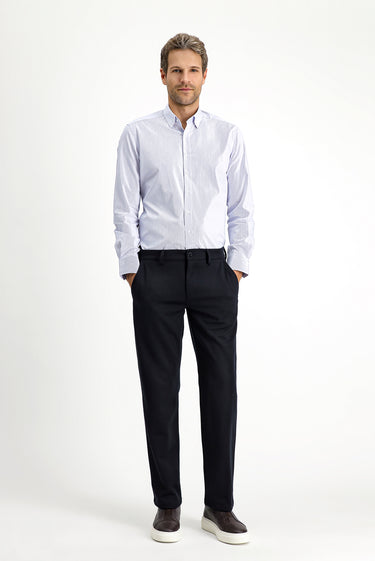 Koyu Lacivert Slim Fit Dar Kesim Likralı Örme Klasik Kumaş Pantolon