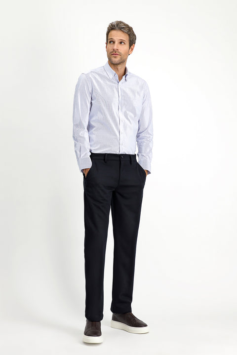 Koyu Lacivert 7 Drop Slim Fit Dar Kesim Likralı Örme Klasik Kumaş Pantolon