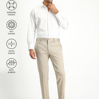 Açık Bej Techno-Line Slim Fit Dar Kesim Likralı Örme Klasik Kumaş Pantolon
