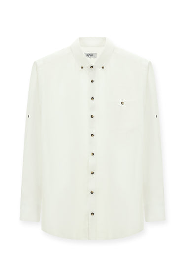 Beyaz Uzun Kol Regular Fit Düğmeli Yaka Spor Gömlek