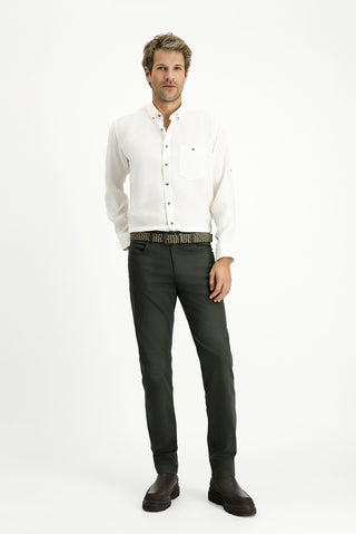 Ekru Uzun Kol Regular Fit Düğmeli Yaka Spor Gömlek