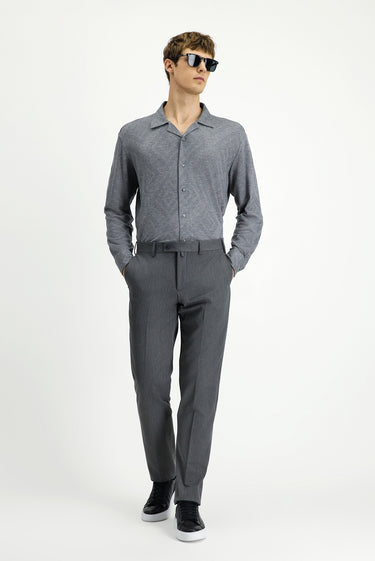 Orta Gri Uzun Kol Regular Fit Desenli Örme Spor Gömlek