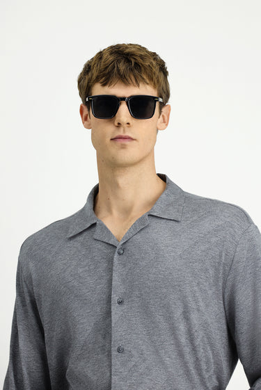 Orta Gri Uzun Kol Regular Fit Desenli Örme Spor Gömlek