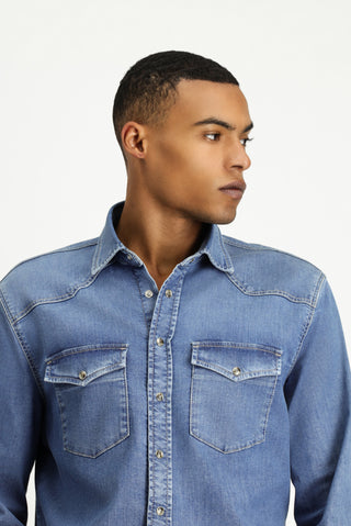 Koyu Lacivert Uzun Kol Regular Fit Pamuklu Denim Gömlek