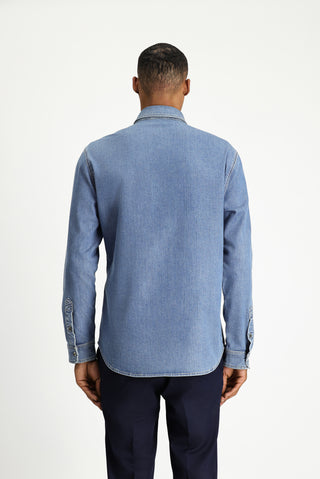 Koyu Lacivert Uzun Kol Regular Fit Pamuklu Denim Gömlek
