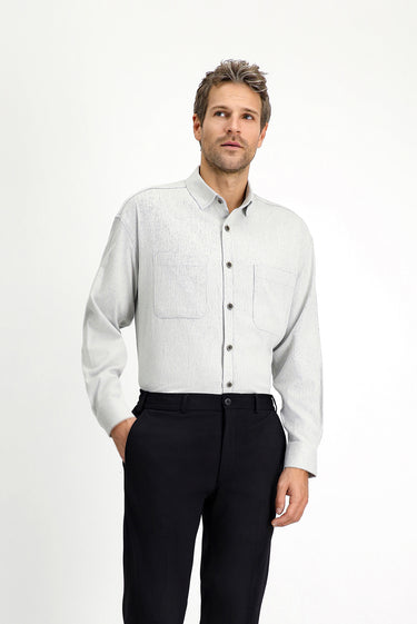 Açık Gri Uzun Kol Oversize Pamuklu Oduncu Gömlek