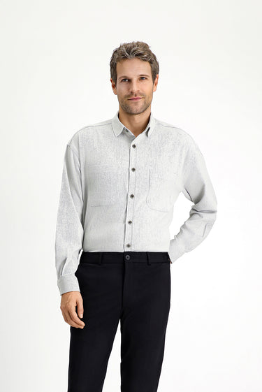 Açık Gri Uzun Kol Oversize Pamuklu Oduncu Gömlek