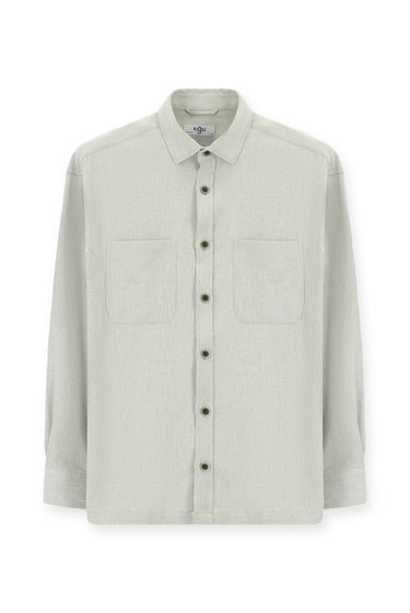 Açık Gri Uzun Kol Oversize Pamuklu Oduncu Gömlek