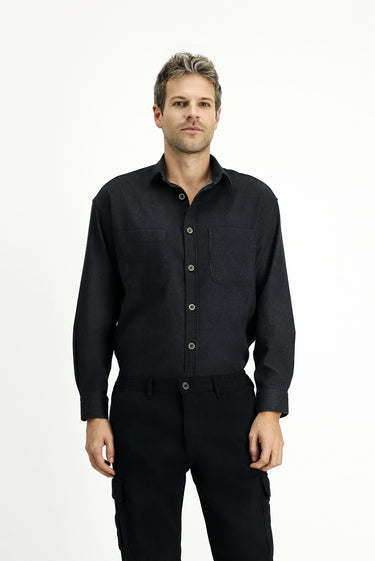 Orta Antrasit Uzun Kol Oversize Pamuklu Oduncu Gömlek