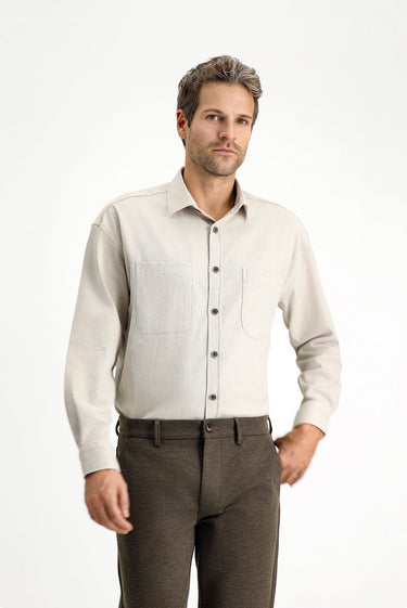 Açık Vizon Uzun Kol Oversize Pamuklu Oduncu Gömlek