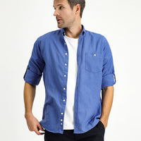 Koyu Mavi Uzun Kol Regular Fit Spor Düğmeli Yaka Gömlek