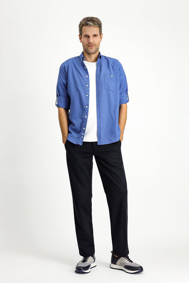 Koyu Mavi  Uzun Kol Regular Fit Spor Düğmeli Yaka Gömlek