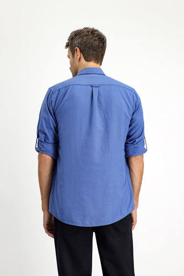 Koyu Mavi  Uzun Kol Regular Fit Spor Düğmeli Yaka Gömlek