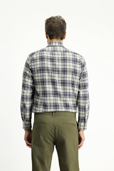 Açık Vizon Uzun Kol Regular Fit Spor Ekose Pamuklu Düğmeli Yaka Oduncu Gömlek