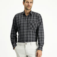 Black Long Sleeve Regular Fit Sport Plaid Cotton Shirt