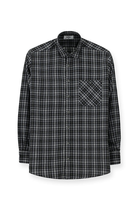 Black Long Sleeve Regular Fit Sport Plaid Cotton Shirt