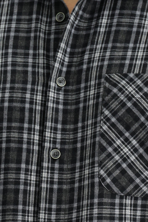 Black Long Sleeve Regular Fit Sport Plaid Cotton Shirt