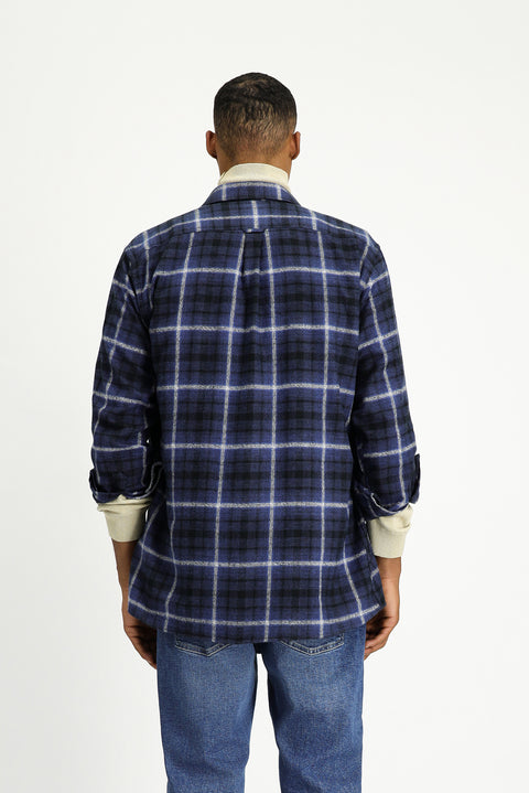 Koyu Lacivert Uzun Kol Regular Fit Shacket Oduncu Ekose Pamuk Gömlek