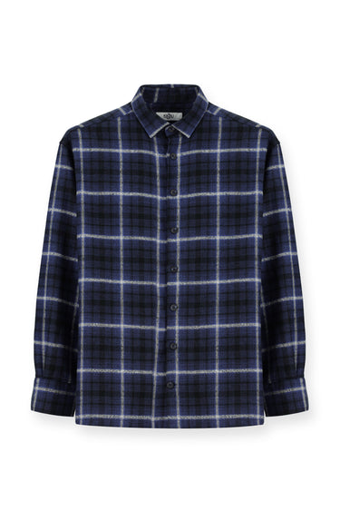 Koyu Lacivert Uzun Kol Regular Fit Shacket Oduncu Ekose Pamuk Gömlek