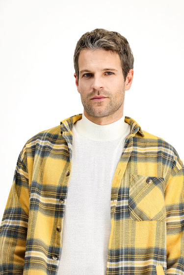 Hardal Uzun Kol Oversize Ekose Shacket Oduncu Pamuk Gömlek / Mont