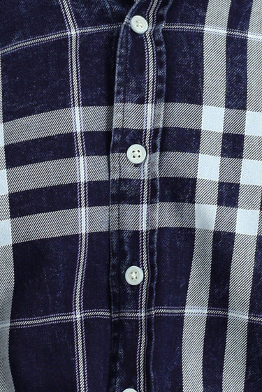 Koyu Lacivert Uzun Kol Regular Fit Ekose Spor Düğmeli Yaka Pamuk Gömlek