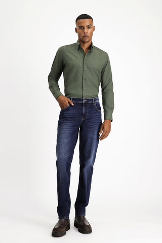 Orta Haki Uzun Kol Slim Fit Dar Kesim Oduncu Spor Pamuklu Düğmeli Yaka Gömlek