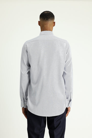 Orta Lacivert Uzun Kol Regular Fit Desenli Pamuk Gömlek