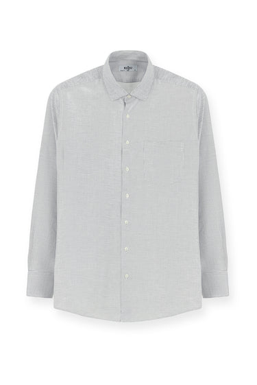 Orta Lacivert Uzun Kol Regular Fit Desenli Pamuk Gömlek